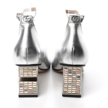 Gucci Metallic Nappa Crystal Square G Mid Heel Pumps 37.5 Silver 5 of 10