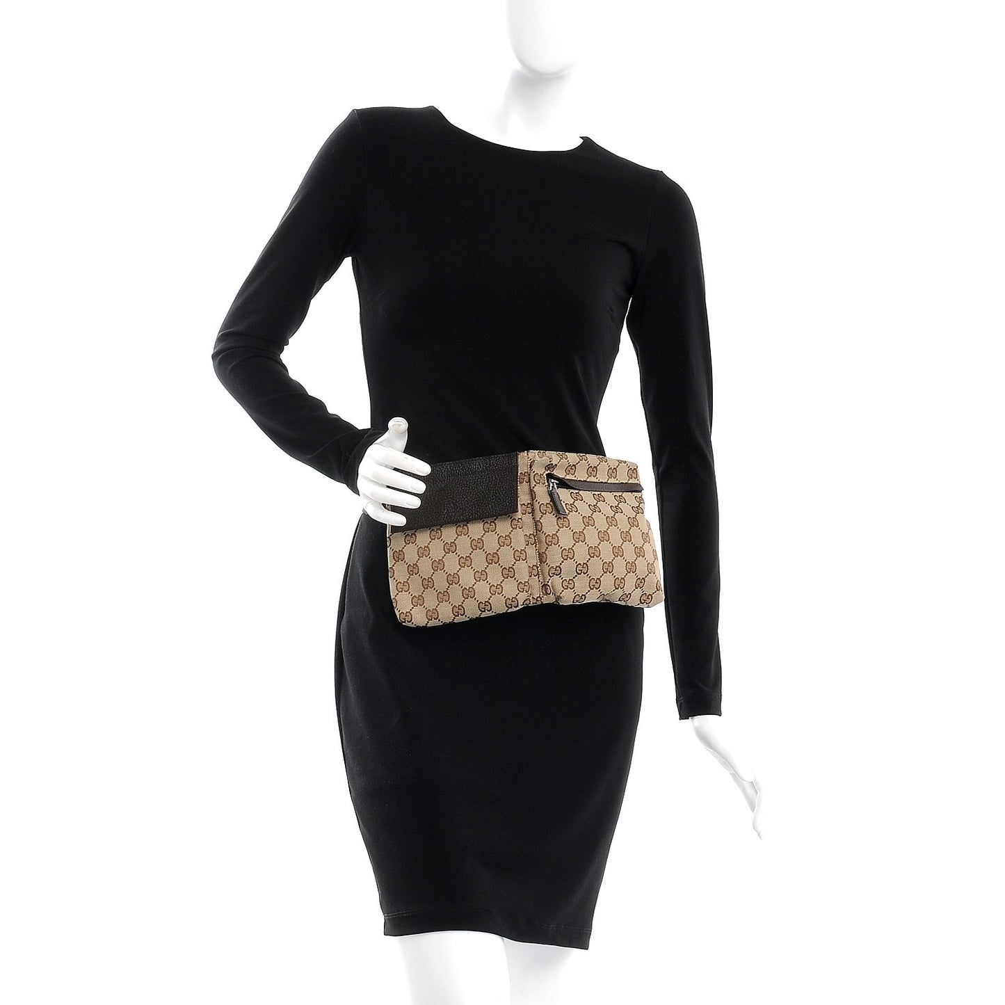 GG Monogram Double Pocket Belt Bag Dark Brown