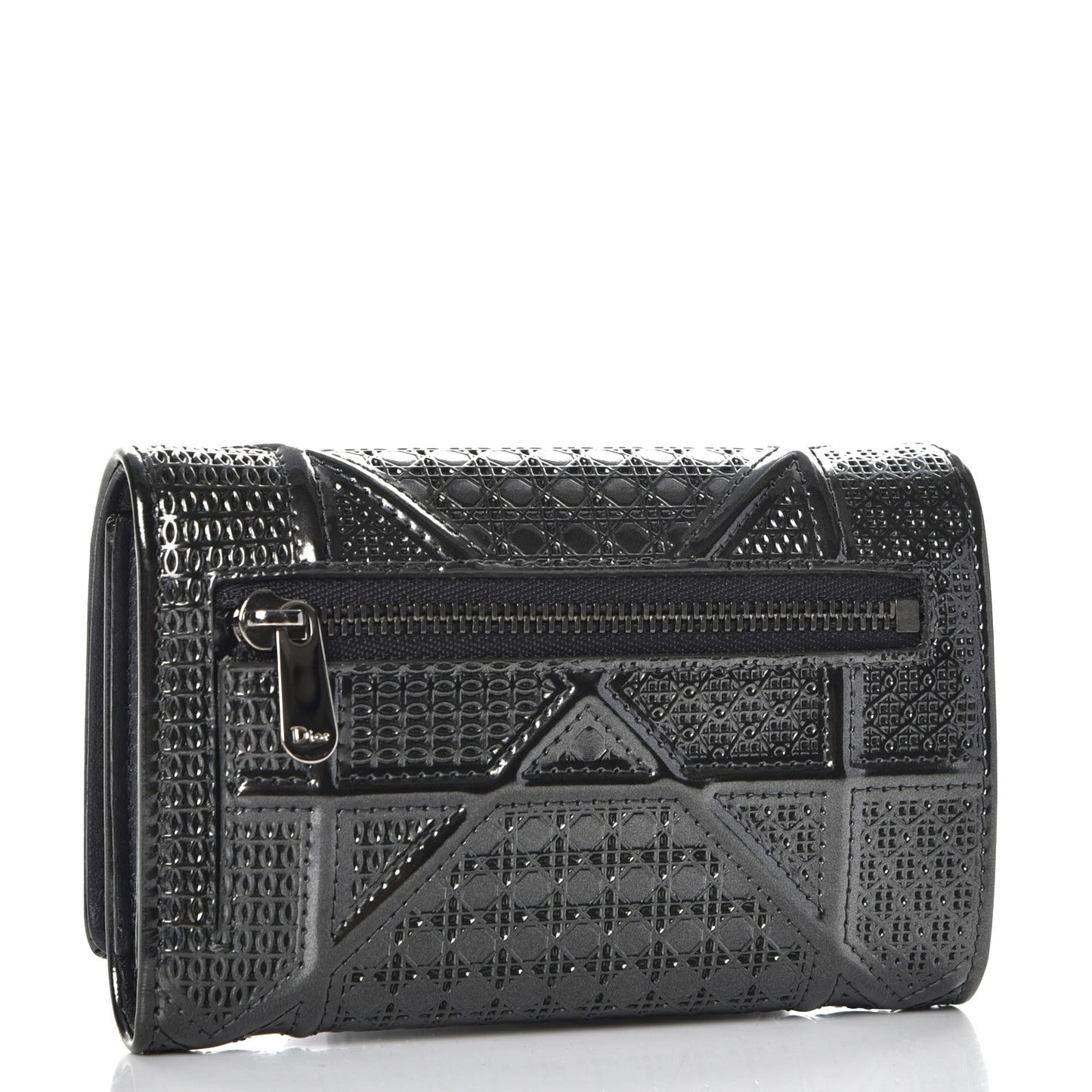 Metallic Patent Micro-Cannage Diorama Elancee Wallet Onyx Black