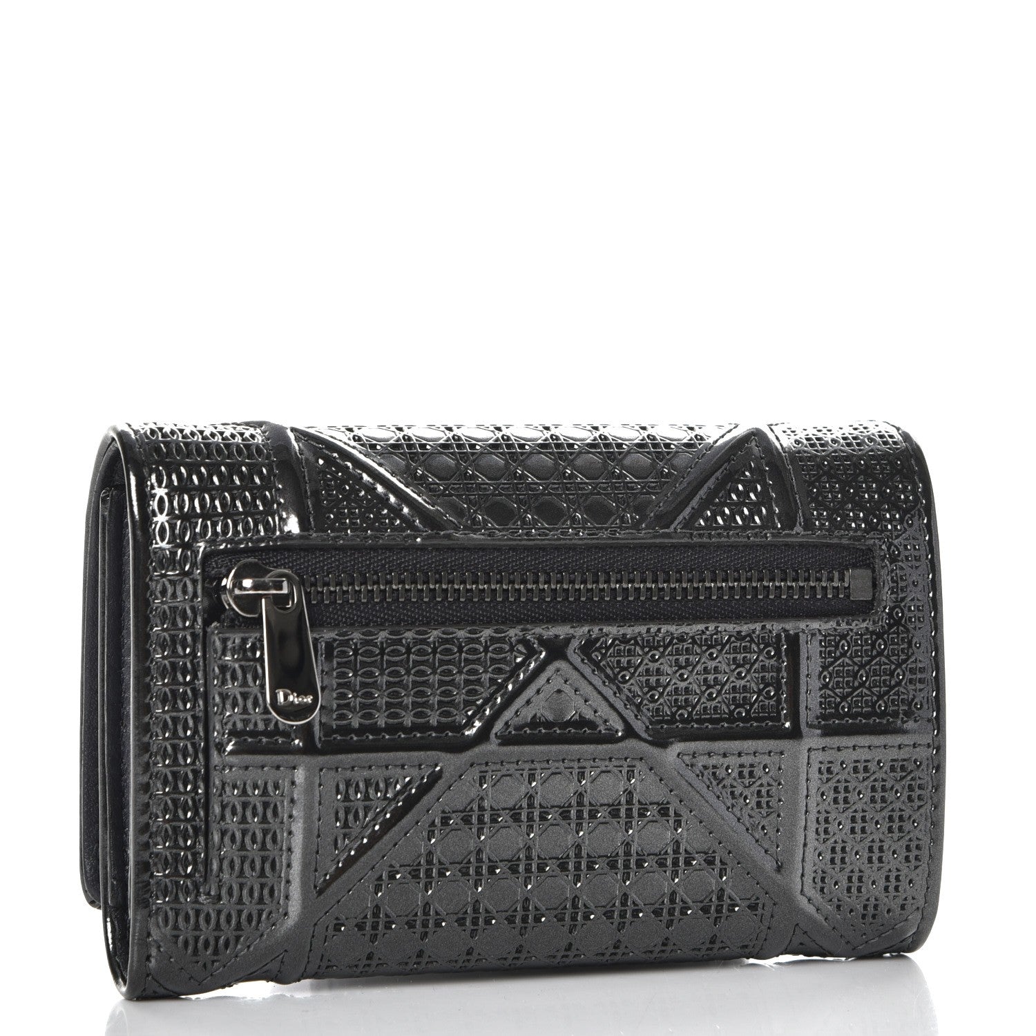 Christian Dior Metallic Patent Micro-Cannage Diorama Elancee Wallet Onyx Black 3 of 11