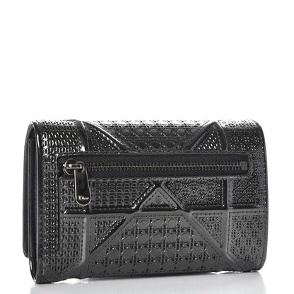 Christian Dior Metallic Patent Micro-Cannage Diorama Elancee Wallet Onyx Black 3 of 11