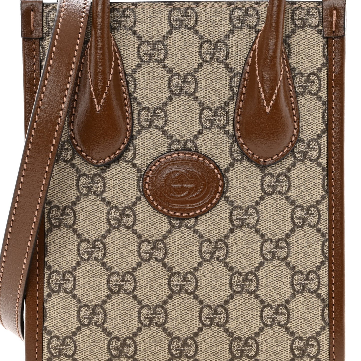 GG Supreme Monogram Azalea Calfskin Mini Retro Interlocking G Tote Bag Beige Ebony Brown Sugar