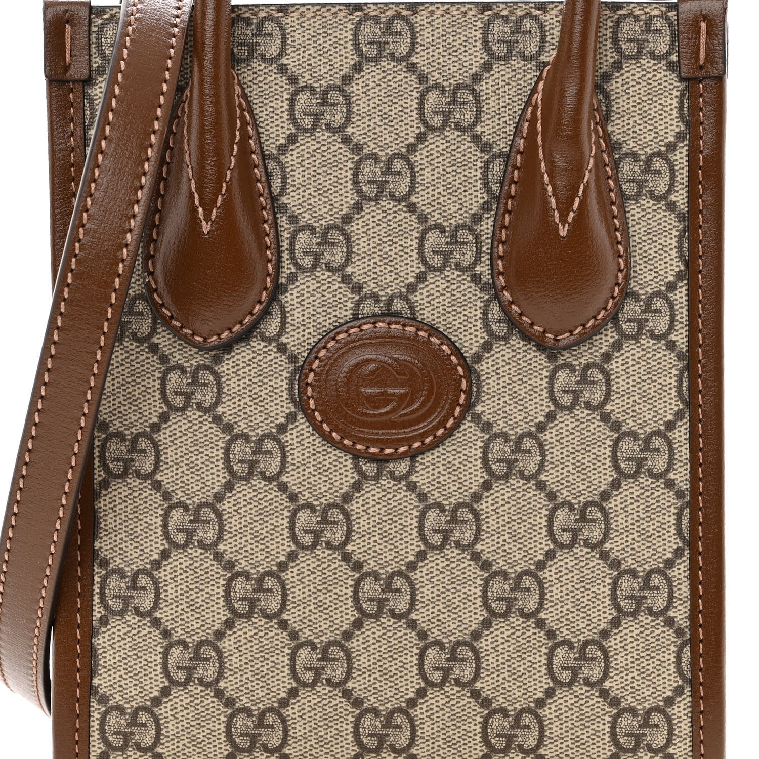 Gucci GG Supreme Monogram Azalea Calfskin Mini Retro Interlocking G Tote Bag Beige Ebony Brown Sugar 7 of 9