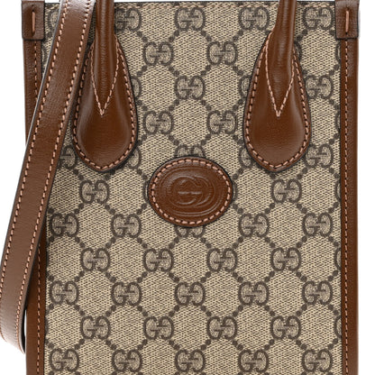 Gucci GG Supreme Monogram Azalea Calfskin Mini Retro Interlocking G Tote Bag Beige Ebony Brown Sugar 7 of 9