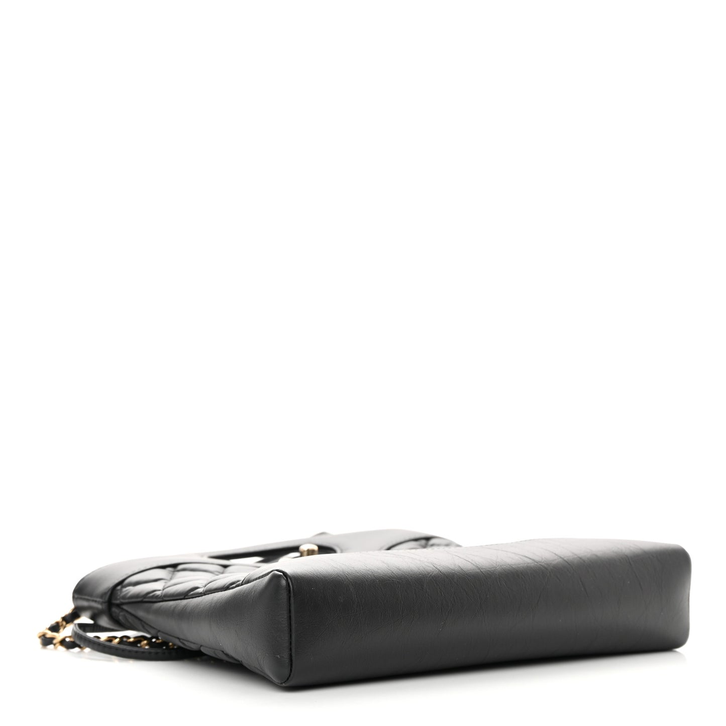 Shiny Crumpled Calfskin Quilted Mini 31 Shopping Bag Black