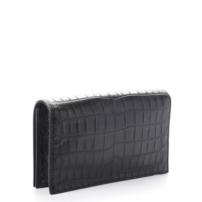 Saint Laurent Calfskin Crocodile Embossed Classic Kate Monogram Clutch Black 3 of 7