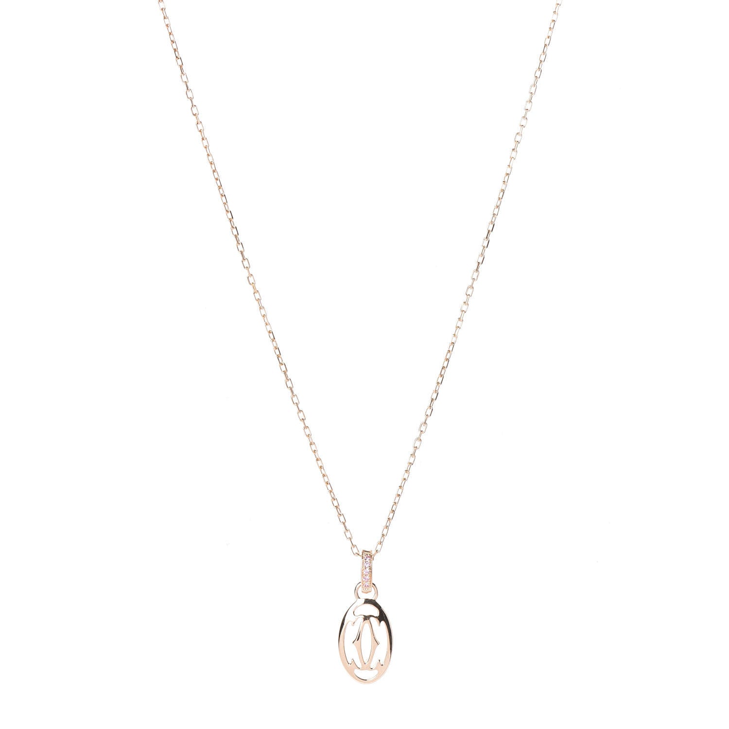 Cartier 18K Pink Gold Diamond Logo Pendant Necklace 1 of 6