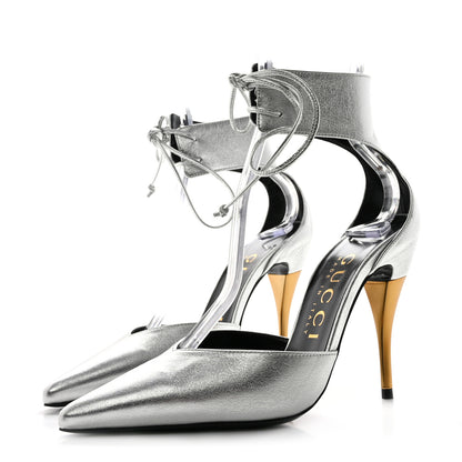 Gucci Soft Nappa Priscilla Ankle Cuff Pumps 36.5 Silver 3 of 9