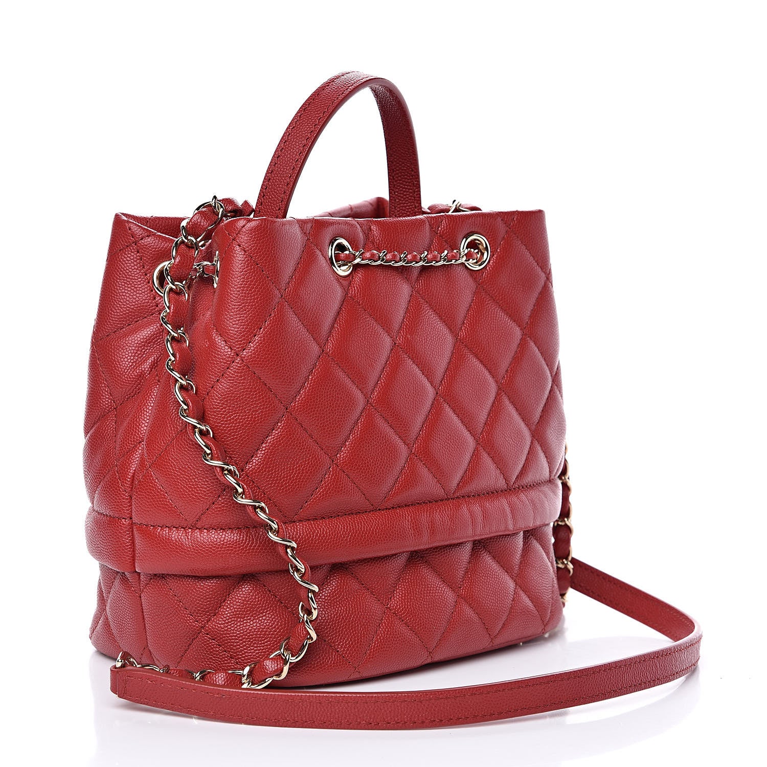 Chanel Caviar Quilted Rolled Up Bucket Drawstring Bag Red 3 of 10