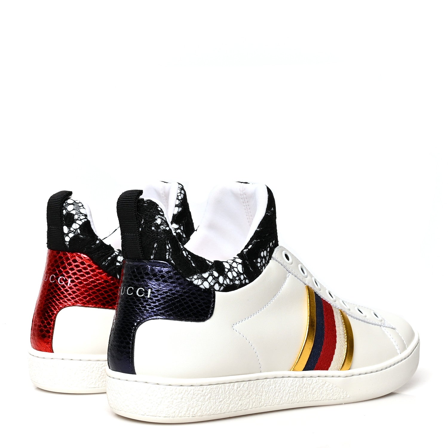 Gucci Calfskin Lace Ayers Sylvie Web Womens New Ace High Top Sneakers 36.5 White 4 of 7