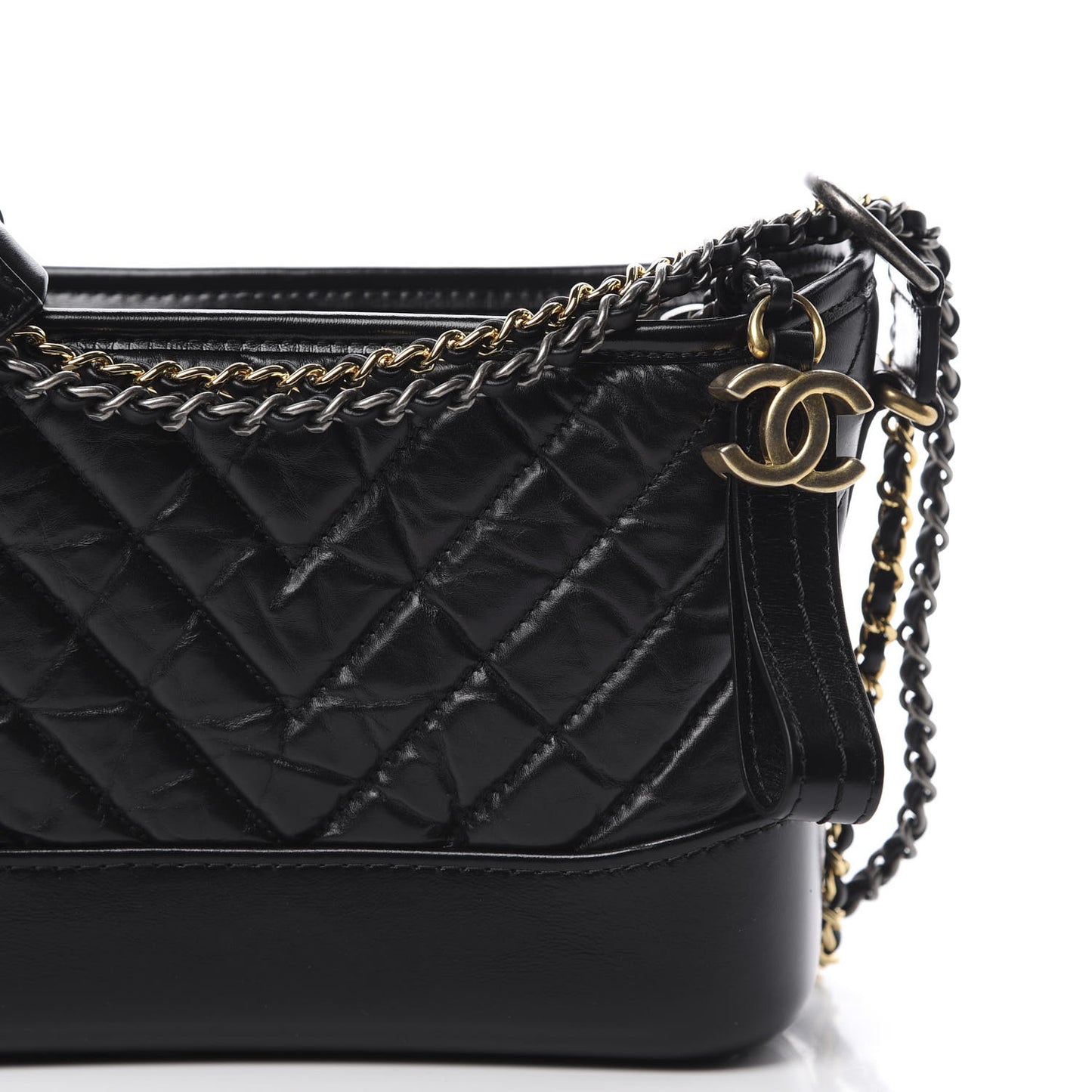 Aged Calfskin Chevron Quilted Small Gabrielle Hobo Black