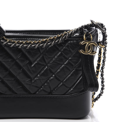 Chanel Aged Calfskin Chevron Quilted Small Gabrielle Hobo Black 8 of 11