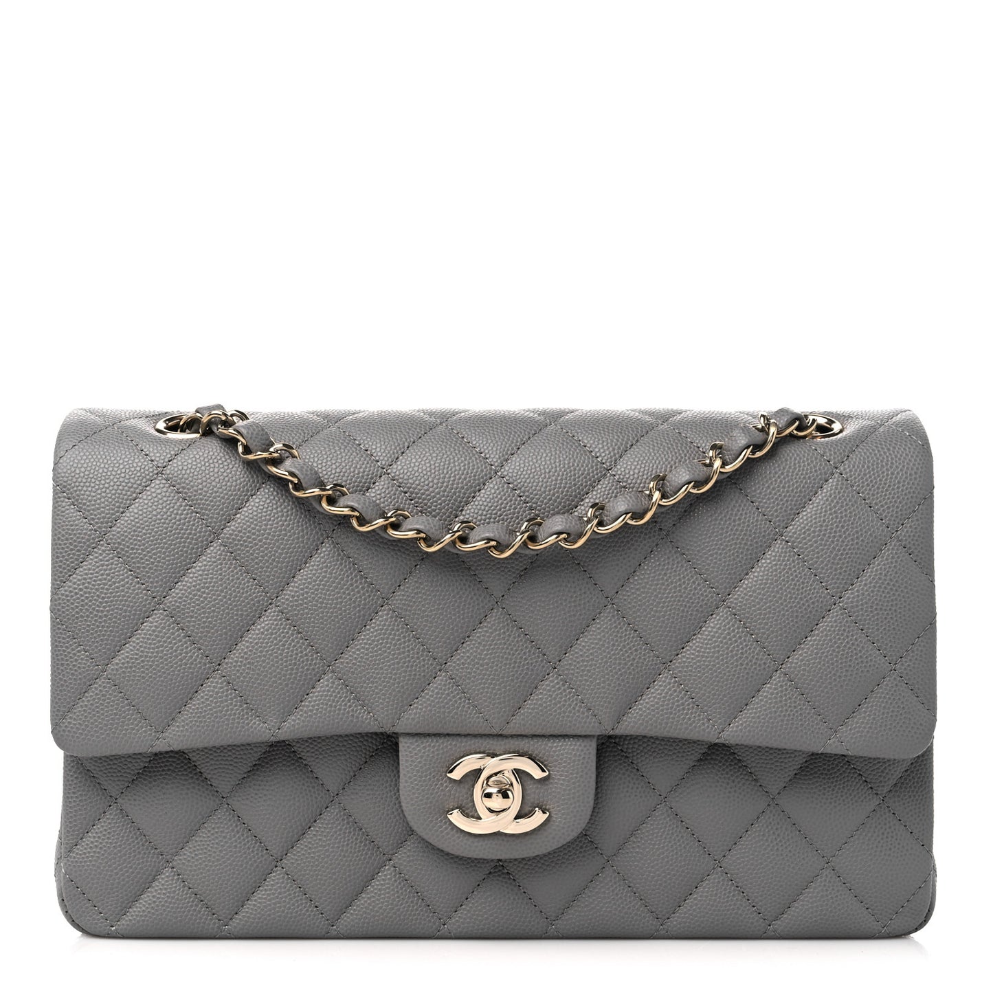 Caviar Quilted Medium Double Flap Grey