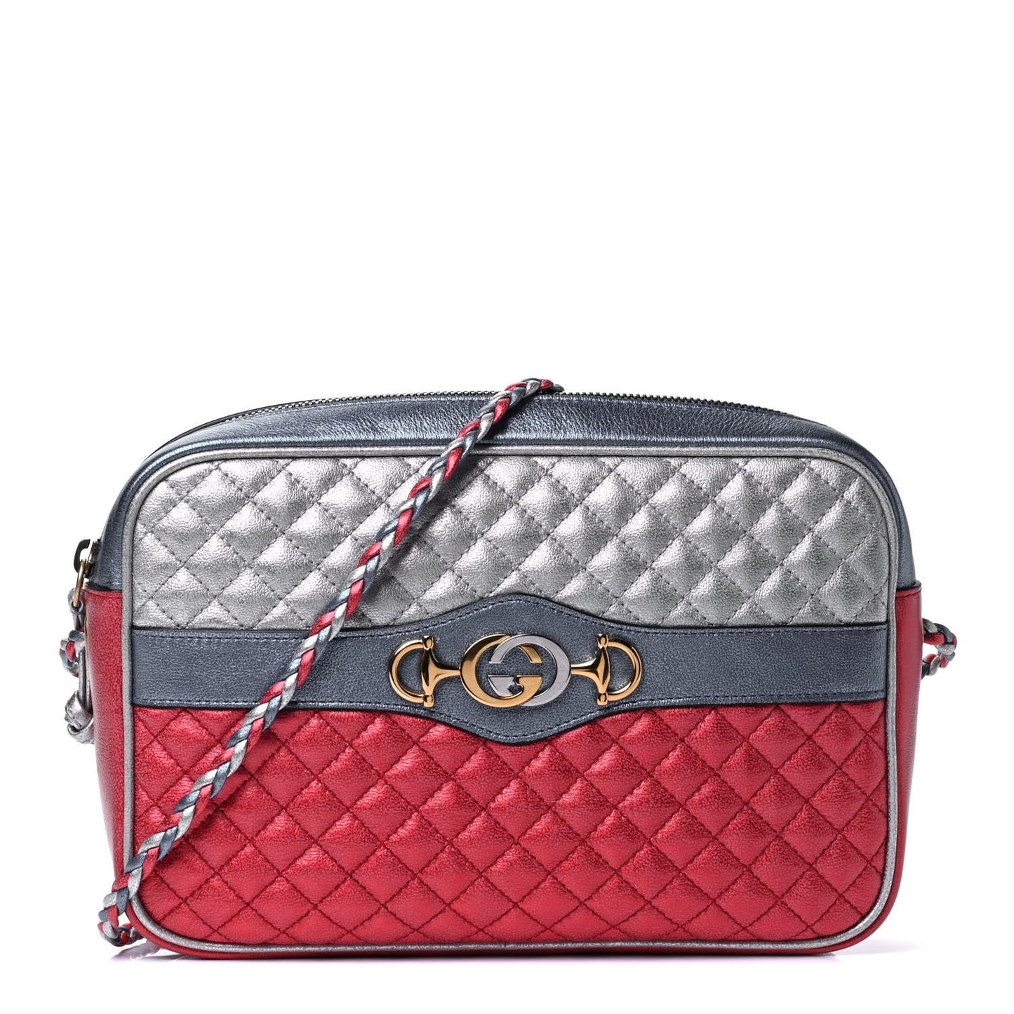 Laminated Nappa Trapuntata Small Zumi Shoulder Bag Rosso Marine Argento