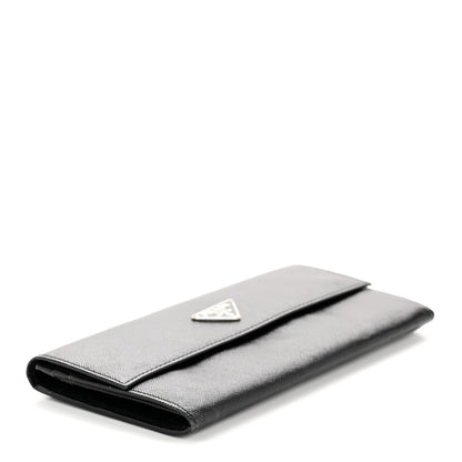 Prada Saffiano Triangle Continental Flap Wallet Black 4 of 11