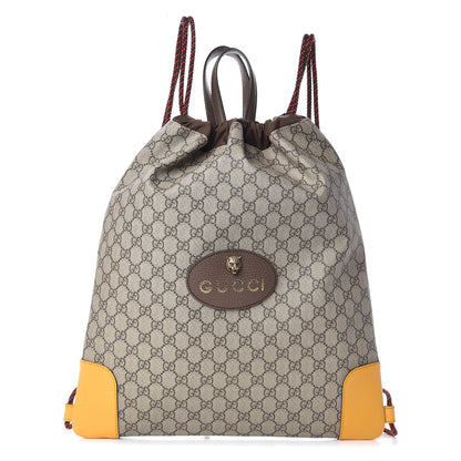 Gucci GG Supreme Monogram Neo Vintage Drawstring Backpack Beige New Acero Crop 1 of 10