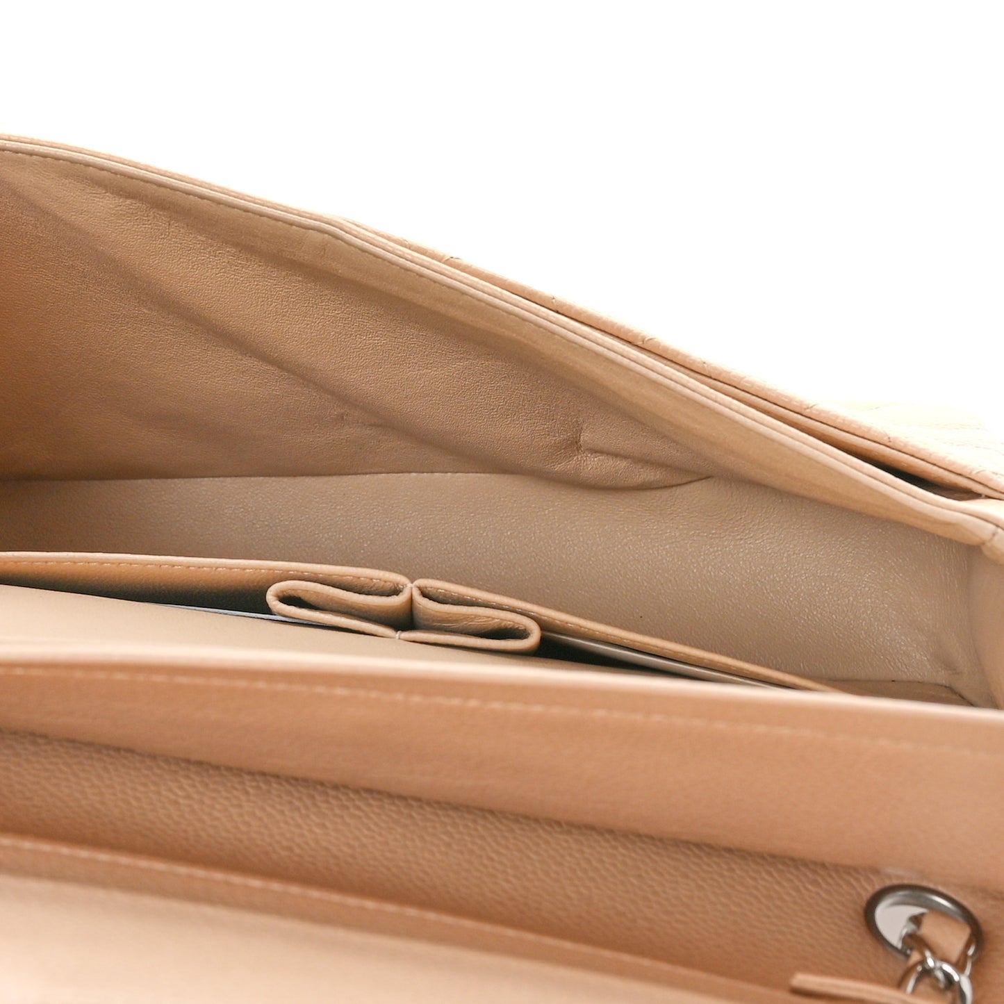 Caviar Quilted Medium Double Flap Beige