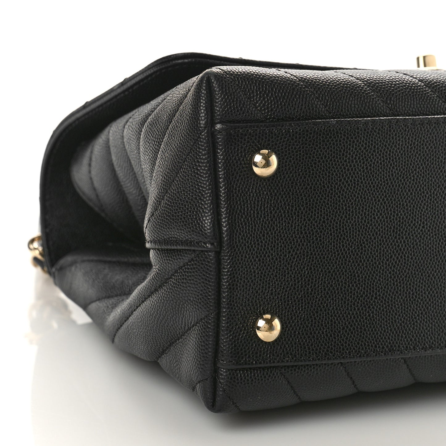 Caviar Chevron Quilted Small Coco Handle Flap Black
