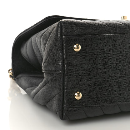 Chanel Caviar Chevron Quilted Small Coco Handle Flap Black 9 of 11