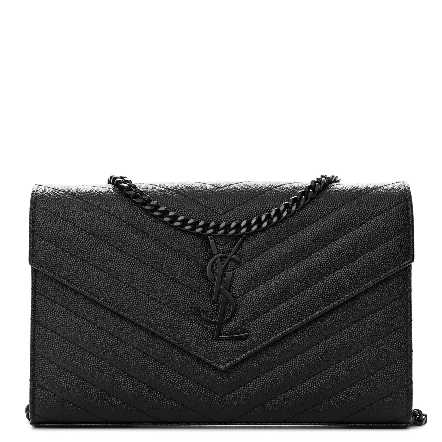 Grain De Poudre Matelasse Chevron Monogram Monochrome Chain Wallet Black