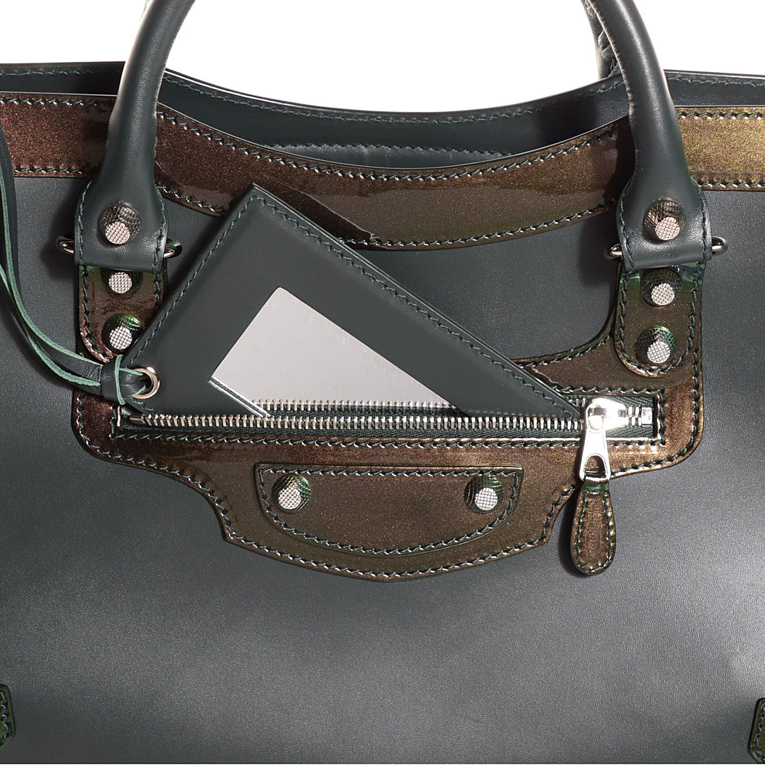 Balenciaga Smooth Calfskin Metallic Patent Giant 12 Silver Hardware City Vert Poker Fonce 14 of 14