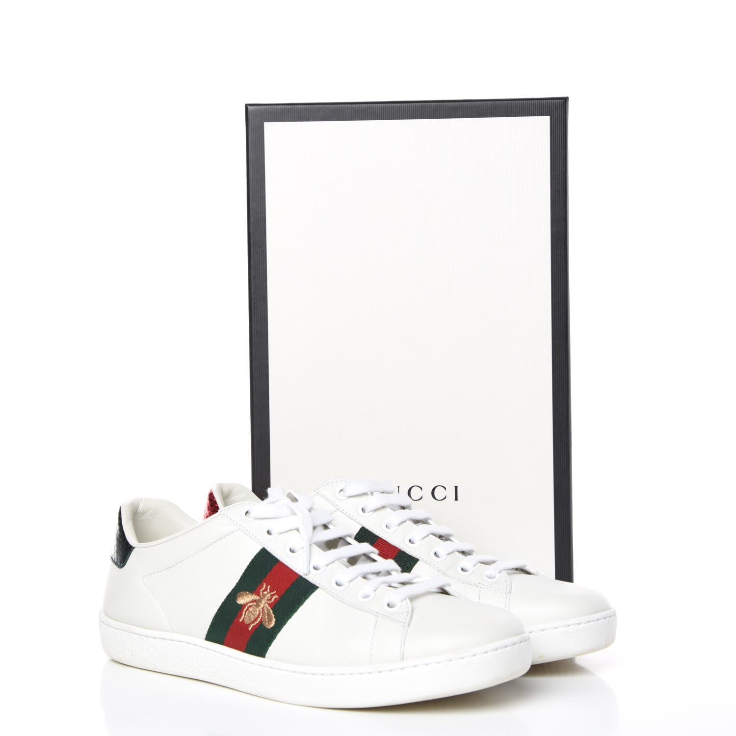 Gucci Calfskin Ayers Bee Embroidered Womens Ace Sneakers 37.5 White Green 16 of 16