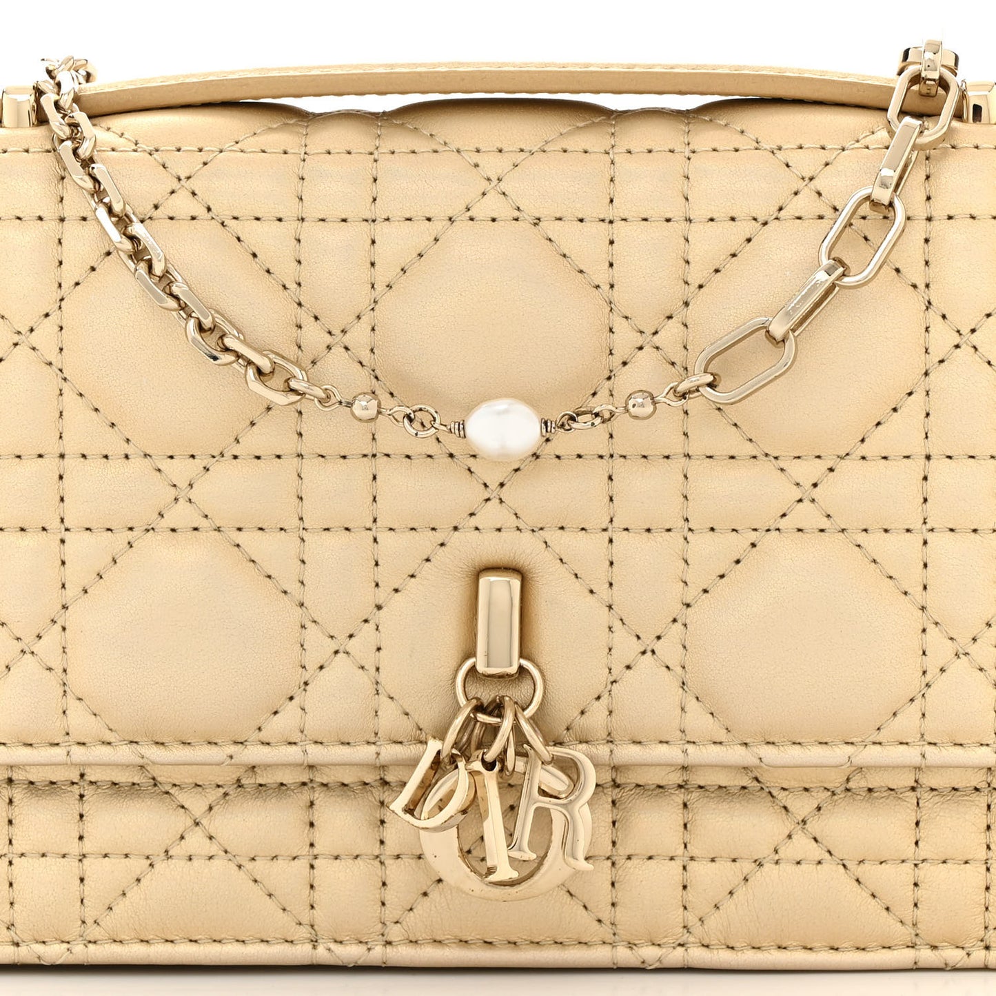Iridescent Metallic Lambskin Cannage Mini My Dior Top Handle Clutch Gold
