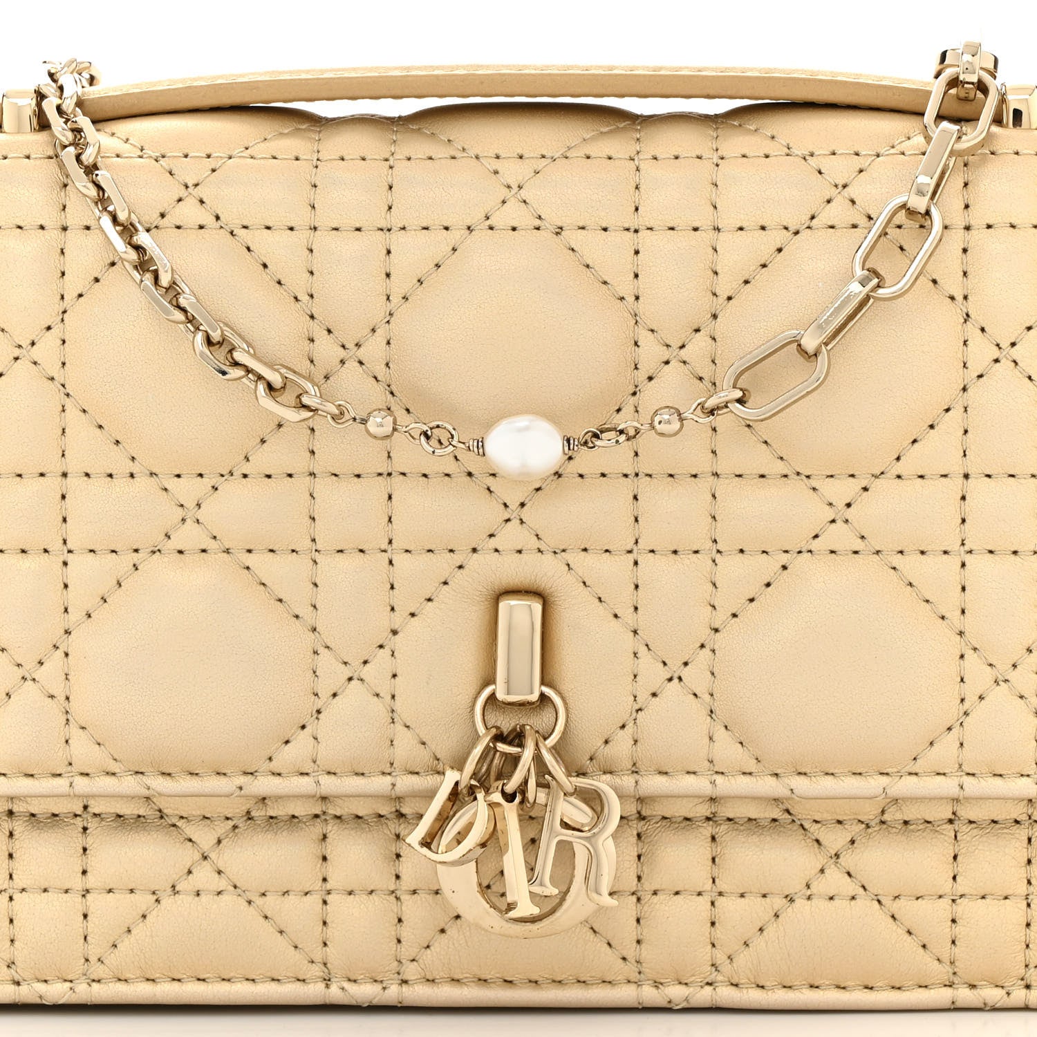 Christian Dior Iridescent Metallic Lambskin Cannage Mini My Dior Top Handle Clutch Gold 9 of 12