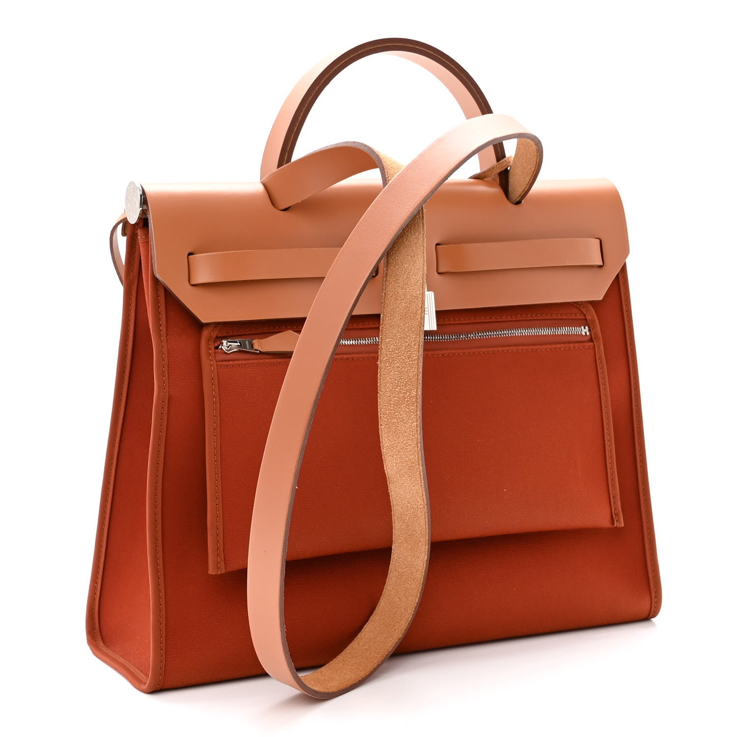 Hermes Military Toile Vache Hunter Herbag Zip 31 PM Cuivre Natural 3 of 9