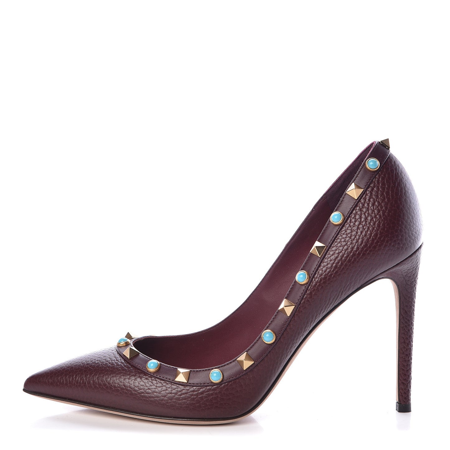 Pebbled Calfskin Rockstud Rolling 100mm Pumps 39 Rubin