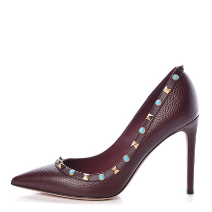 Valentino Garavani Pebbled Calfskin Rockstud Rolling 100mm Pumps 39 Rubin 1 of 13