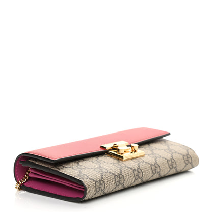 Gucci GG Supreme Monogram Moon Calfskin Padlock Continental Chain Wallet Beige Ebony Hibiscus Red New Rosette 4 of 12