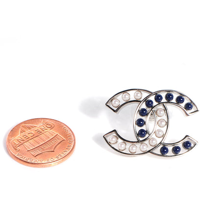 Chanel Pearl Beaded CC Earrings Silver White Blue 2 of 6