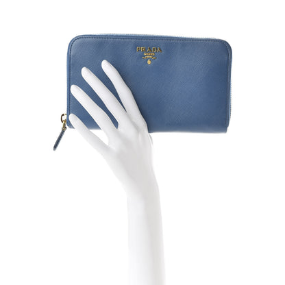 Prada Saffiano Metal Zip Around Wallet Cobalto 2 of 9