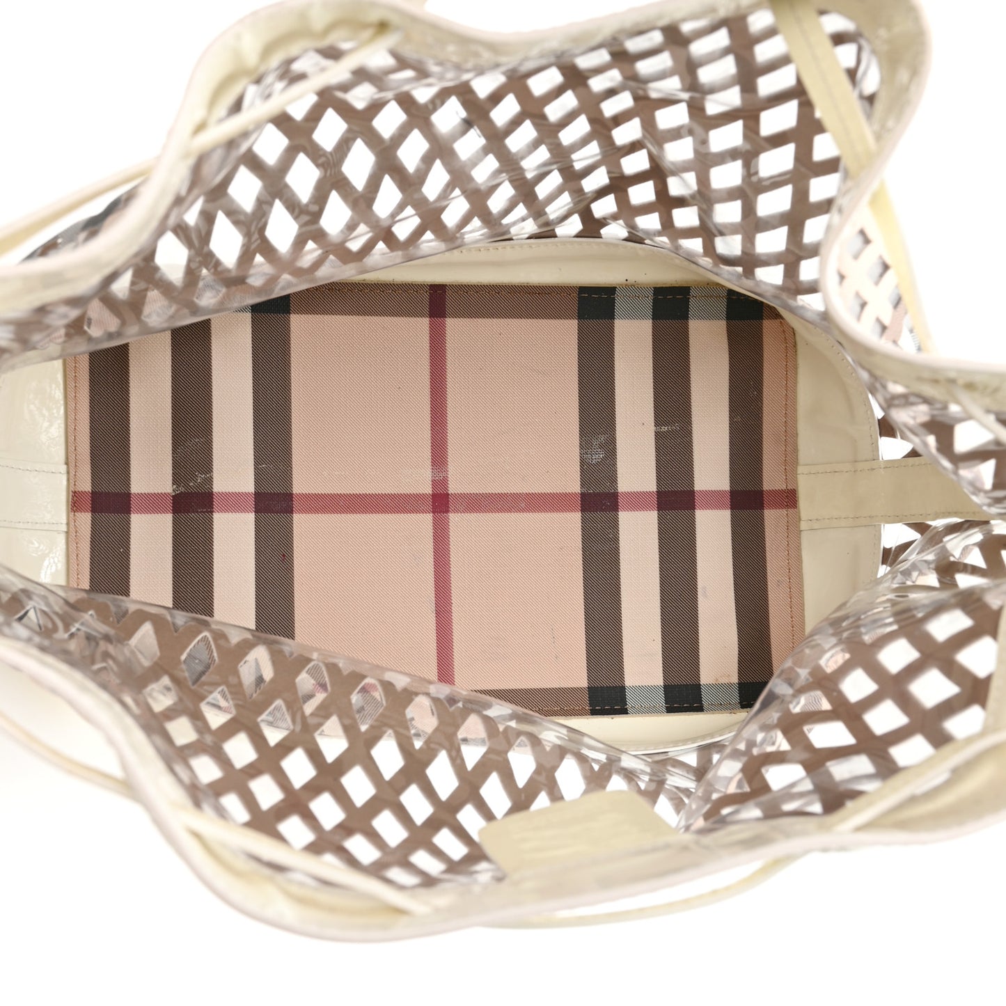 Patent PVC Supernova Check Net Drawstring Bag White