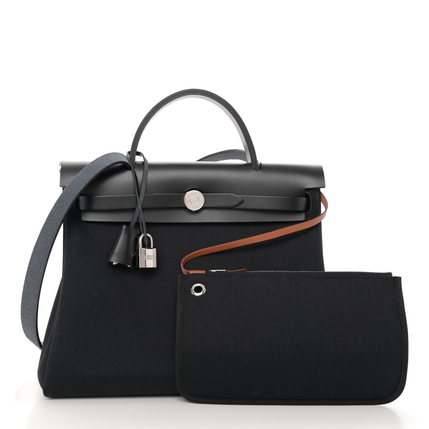 Hermes Military Toile Vache Hunter Horseshoe Herbag Zip Retourne 31 PM Black 3 of 12