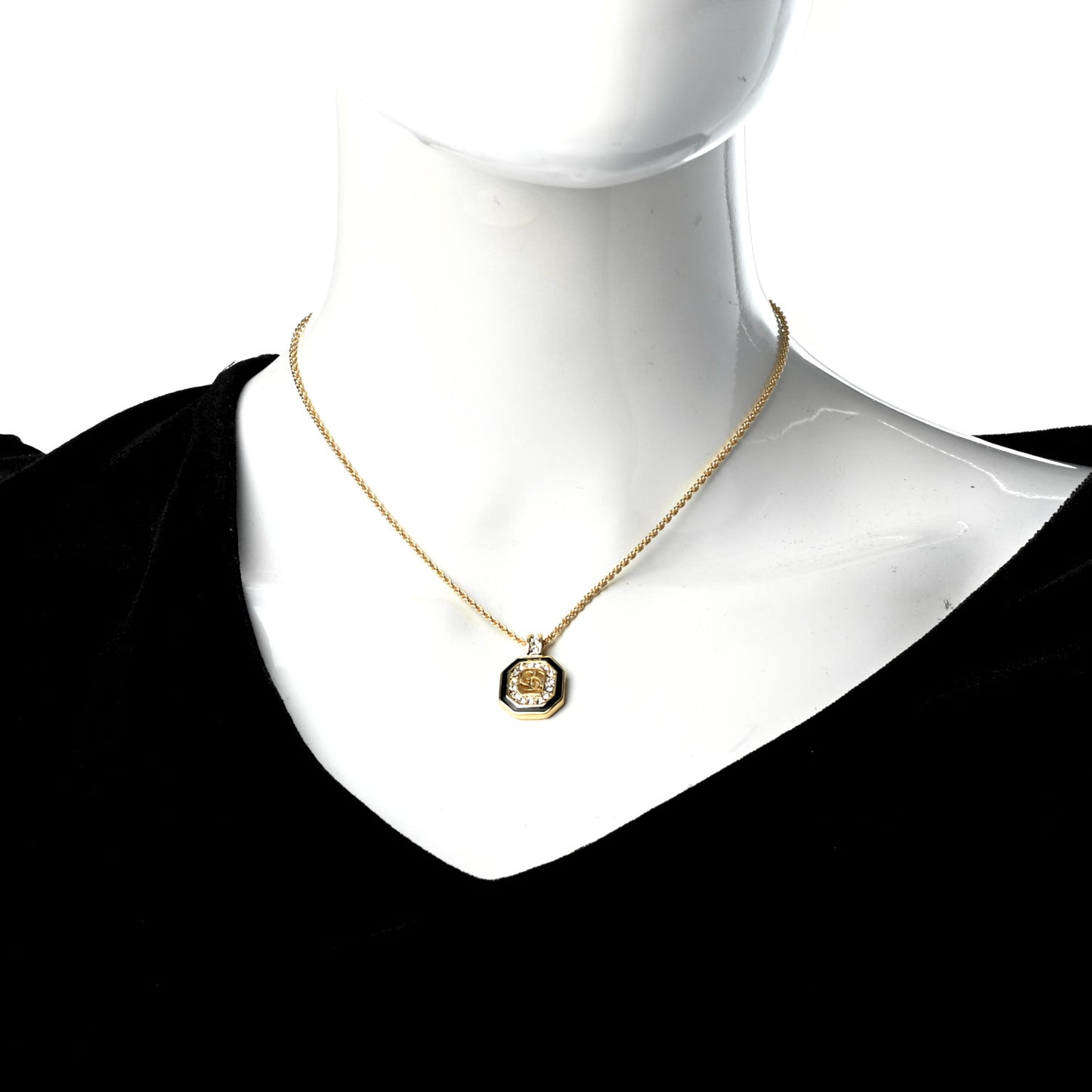 Metal Crystal CD Necklace Gold Black