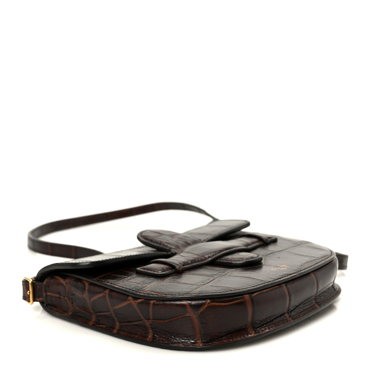 Crocodile Embossed Calfskin Mini Symmetrical Bag Brown