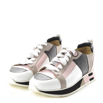 Hermes Calfskin Rebus Sneakers 36 Rose Aube Black White 3 of 8