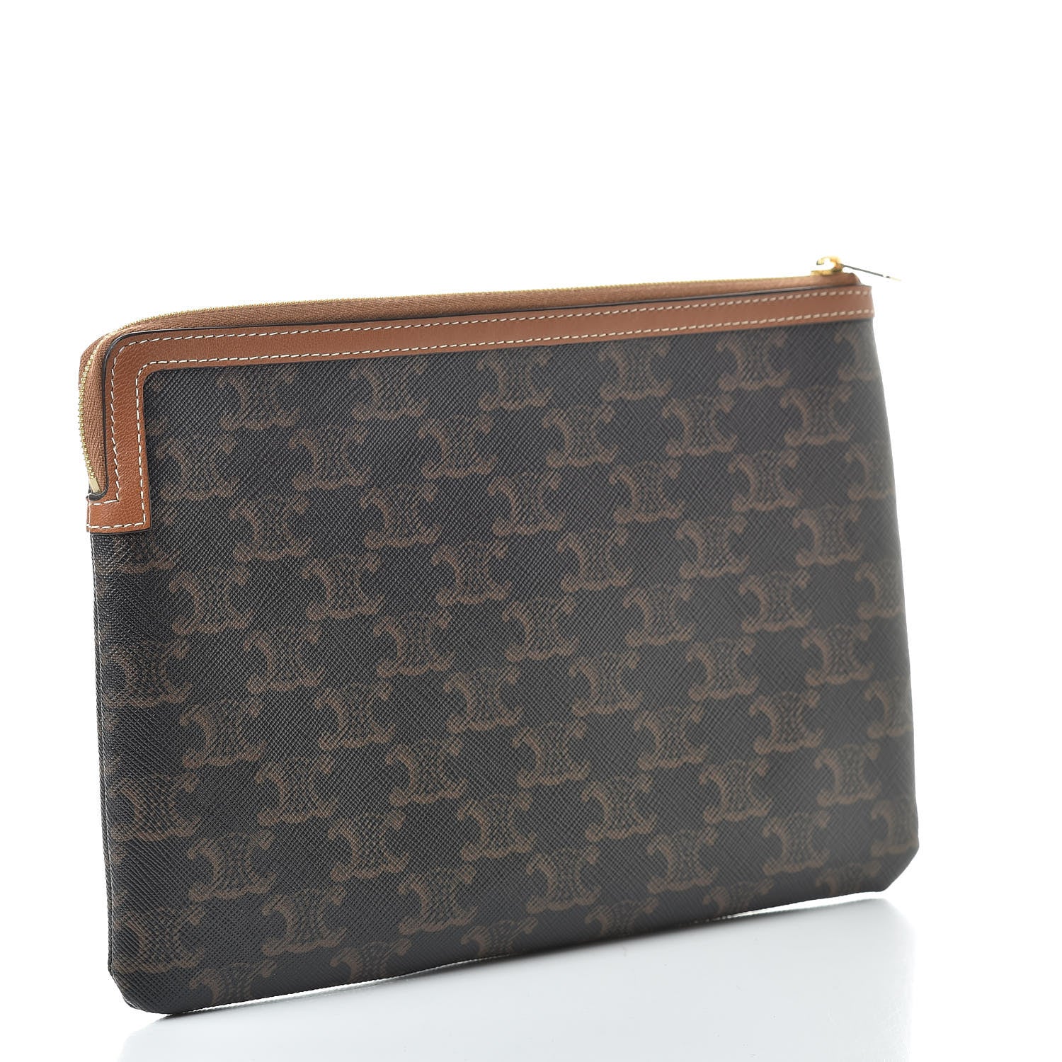 Celine Triomphe Canvas Lambskin Small Pouch Tan 3 of 8