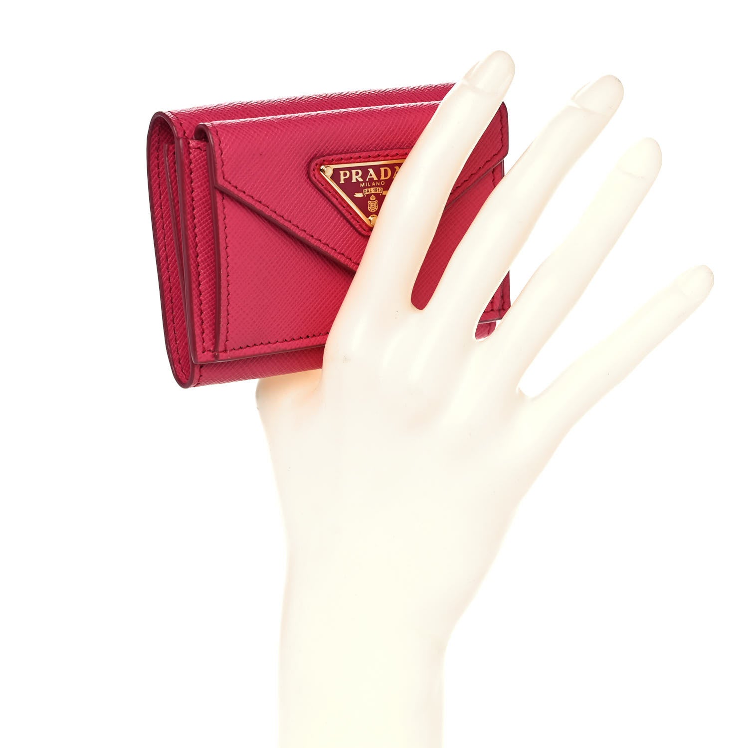 Prada Saffiano Small Tri-Fold Wallet Magenta 2 of 11
