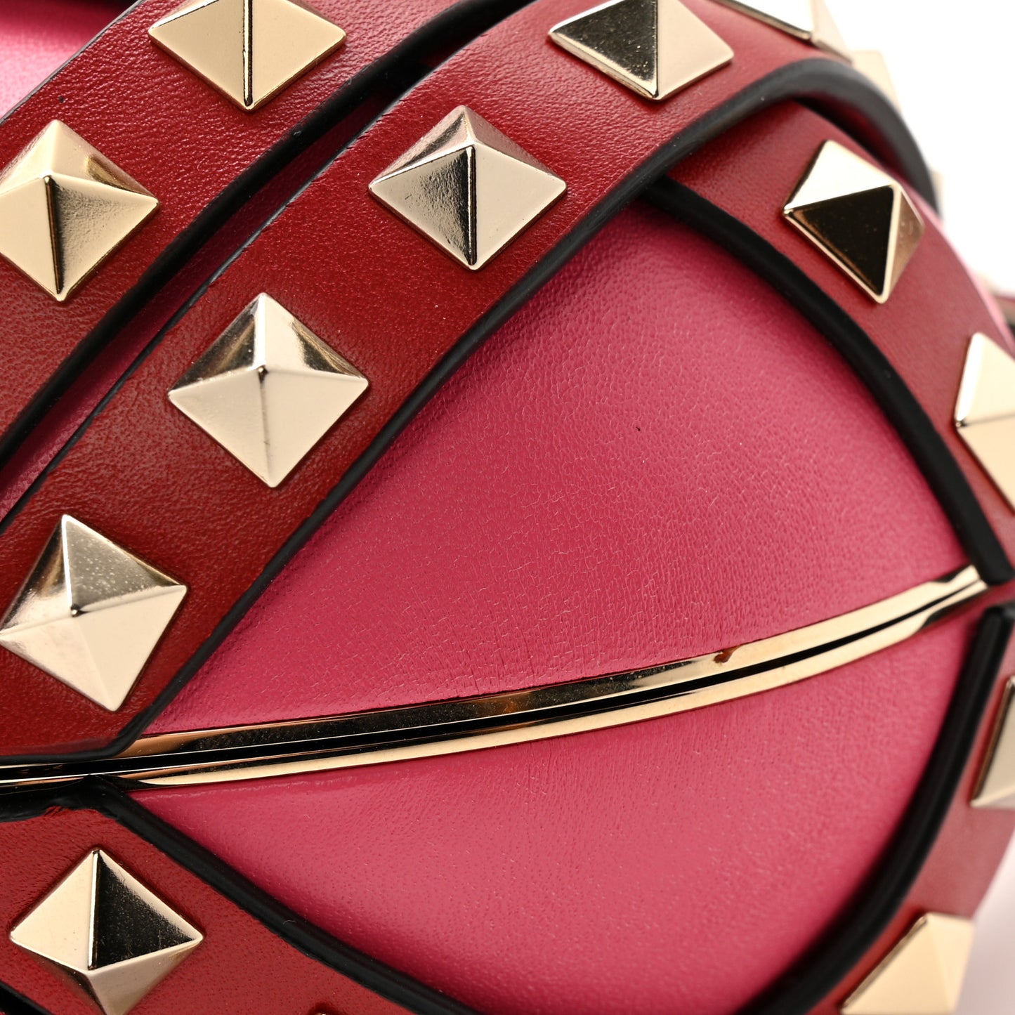 Nappa Carry Secrets Heart Rockstud Spike Minaudiere Clutch Shadow Pink Red
