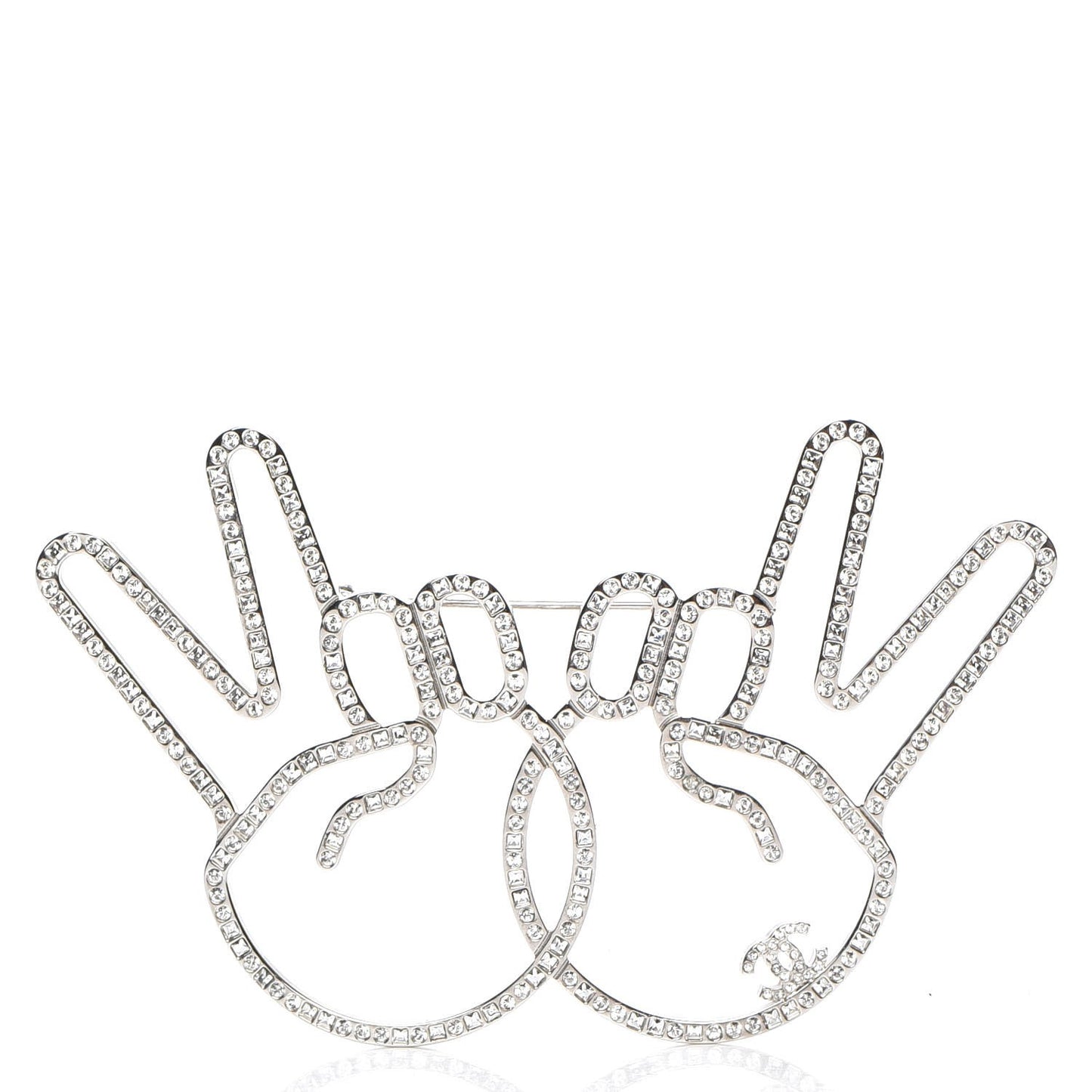Strass Crystal Peace Sign Emoji Brooch Silver