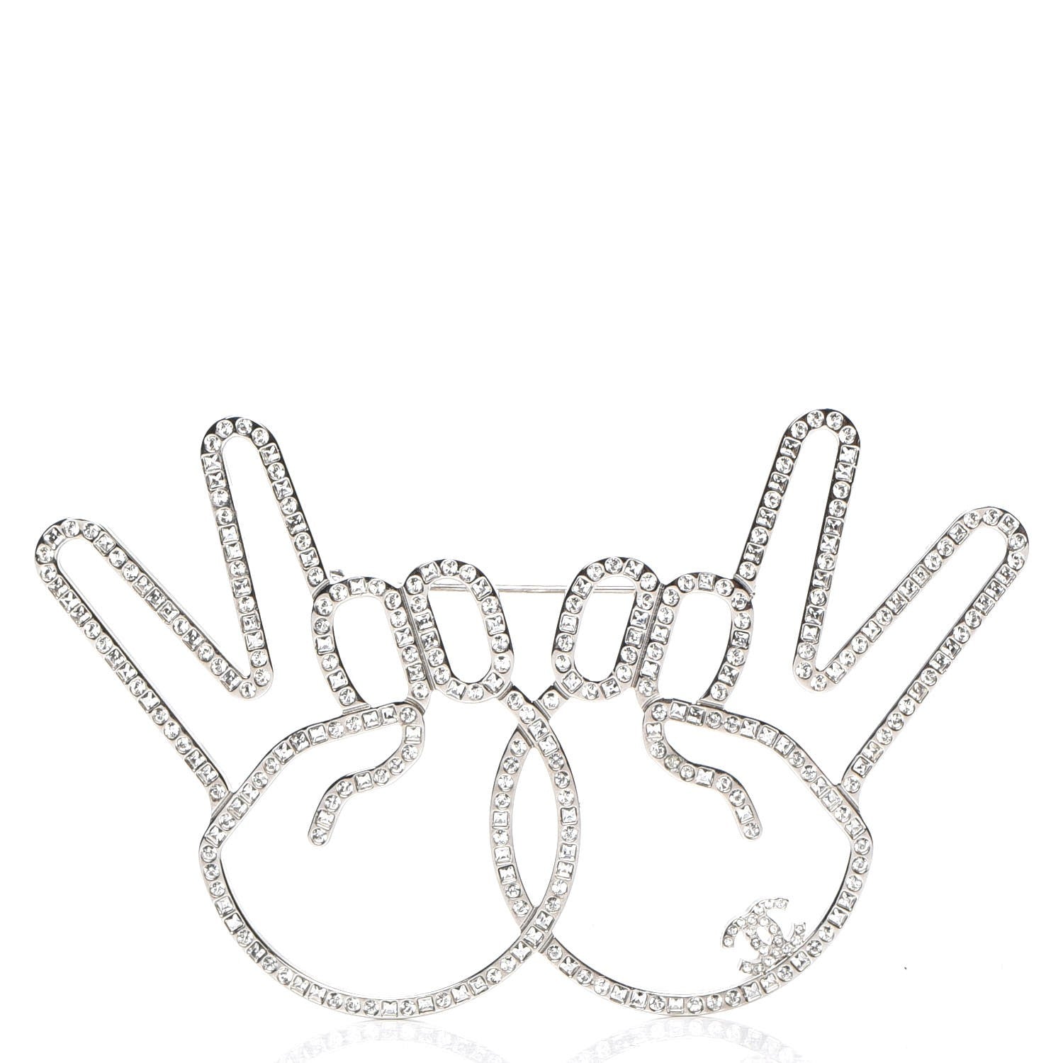 Chanel Strass Crystal Peace Sign Emoji Brooch Silver 1 of 5