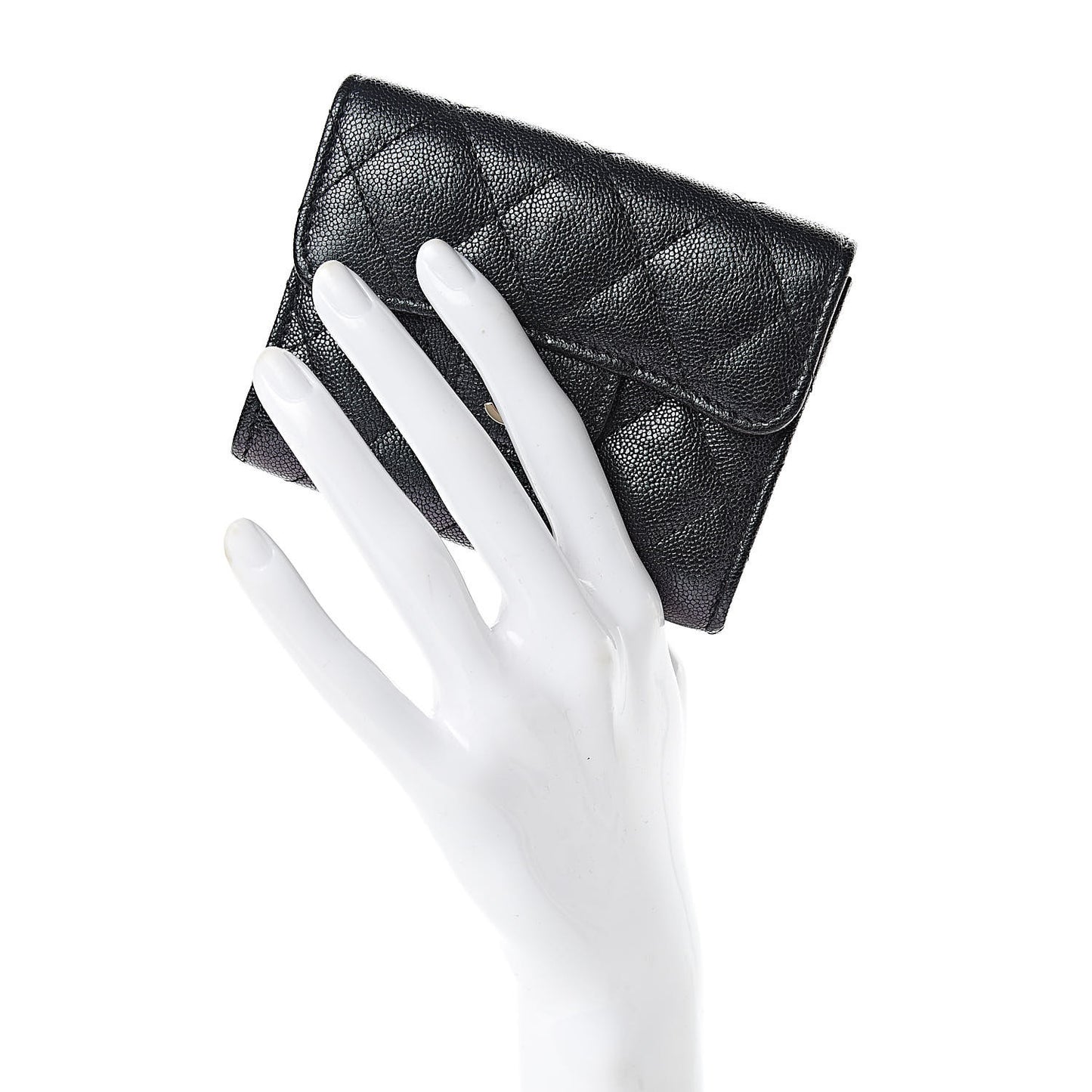 Iridescent Caviar Quilted Flap Card Holder Wallet Black