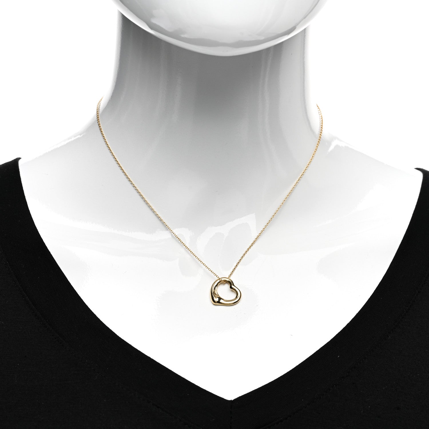 Tiffany 18K Yellow Gold 16mm Elsa Peretti Open Heart Pendant Necklace 2 of 4