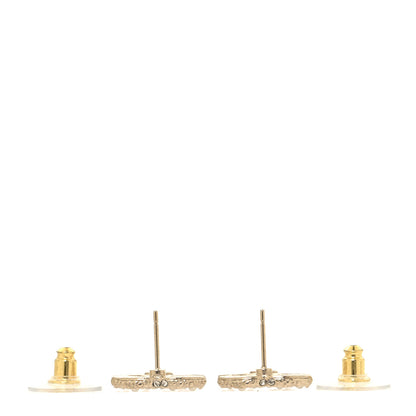 Chanel Pearl Crystal CC Earrings Light Gold 3 of 5