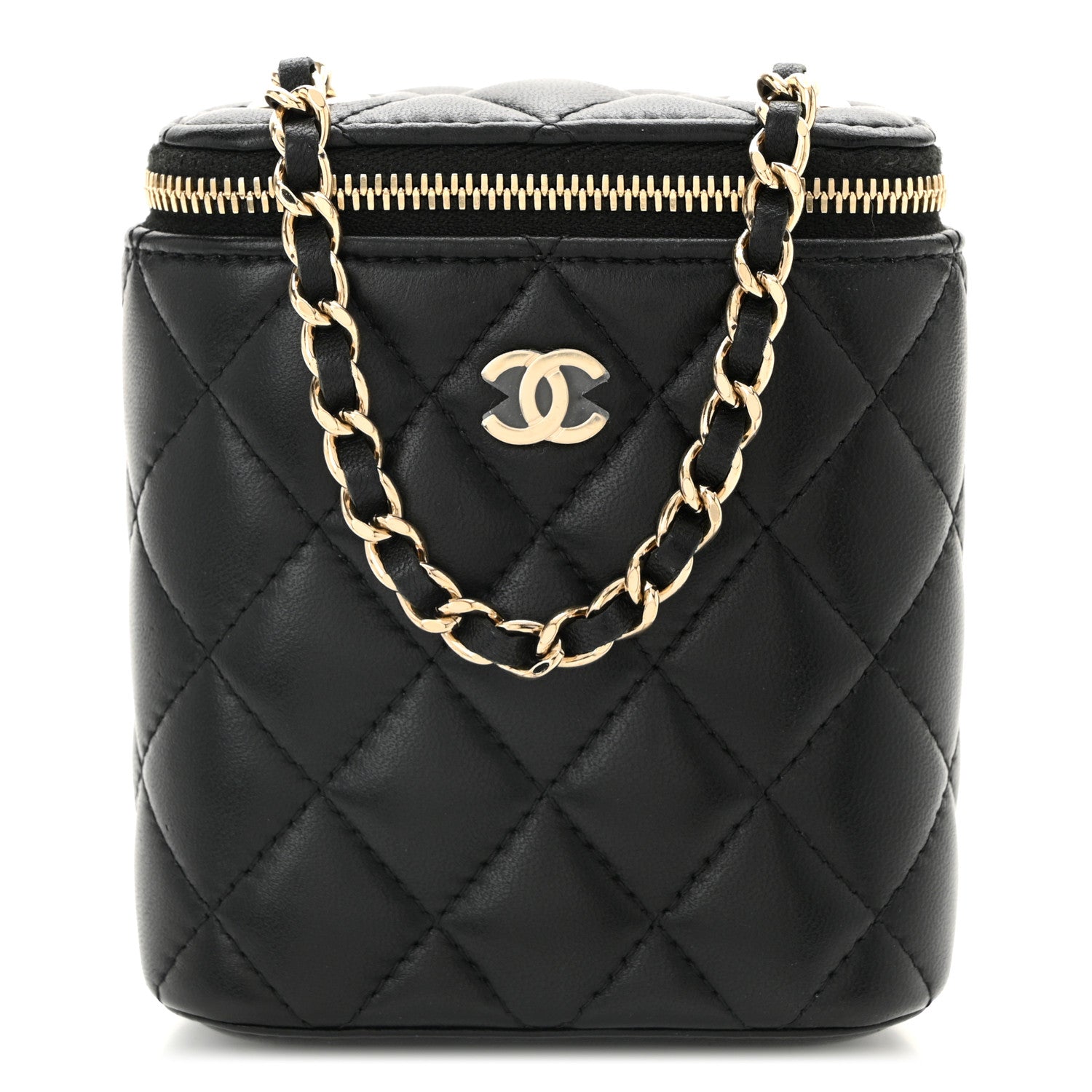 Chanel Lambskin Quilted Small Vertical Coco Beauty Vanity Case With Chain Black 1 of 10