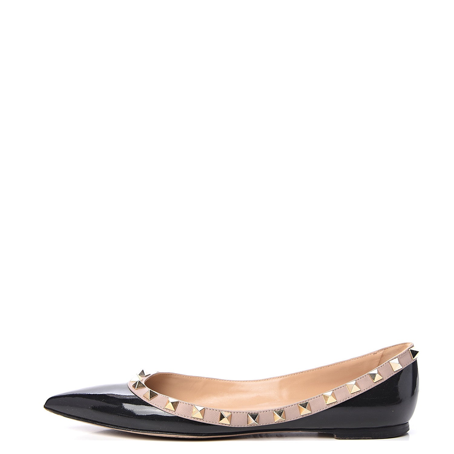 Valentino Garavani Patent Nappa Rockstud Ballerina Flats 37.5 Black Poudre 1 of 10