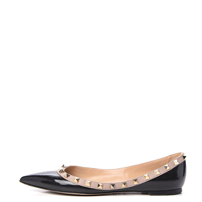 Valentino Garavani Patent Nappa Rockstud Ballerina Flats 37.5 Black Poudre 1 of 10